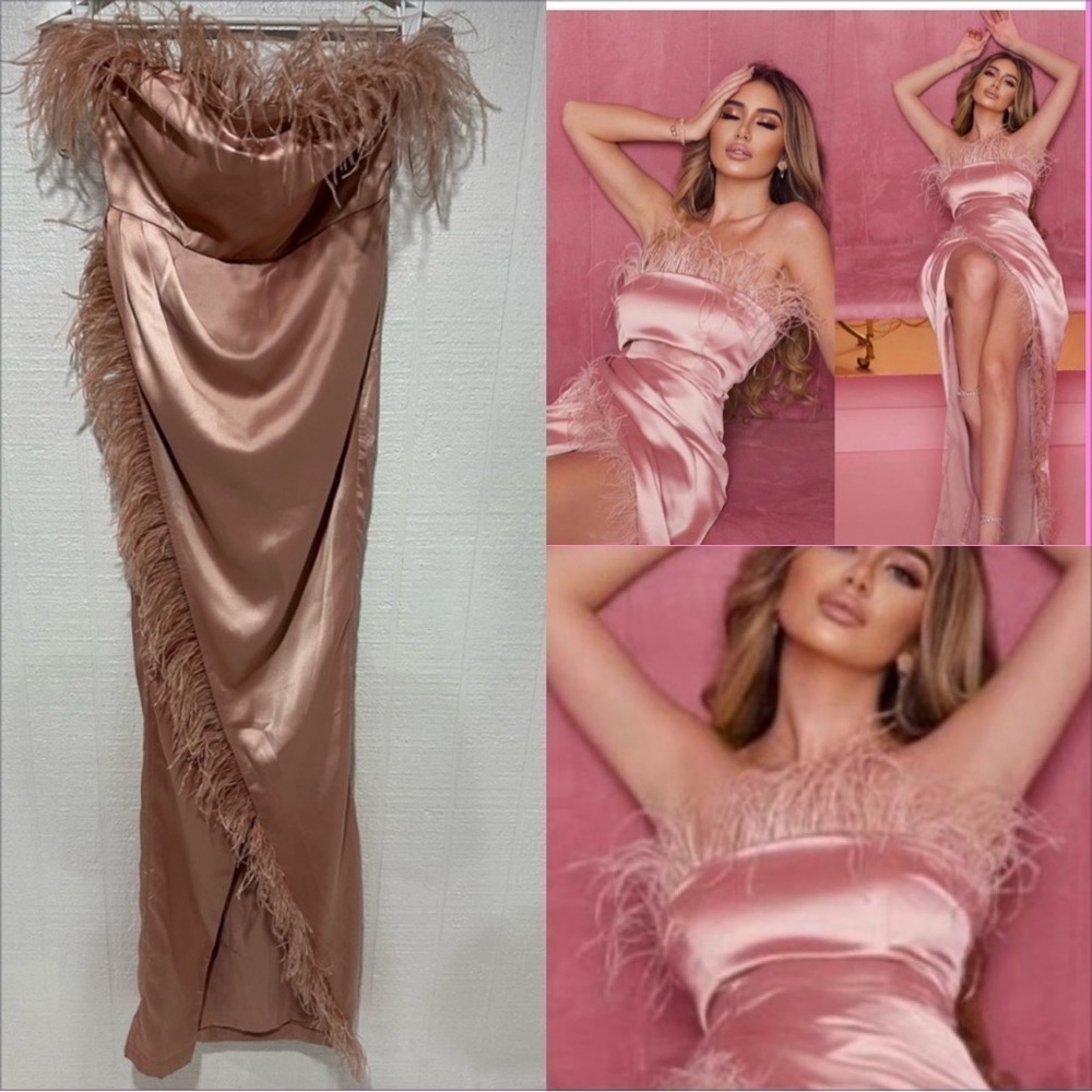 NWT Blithe strapless feather formal gown blush pink size M